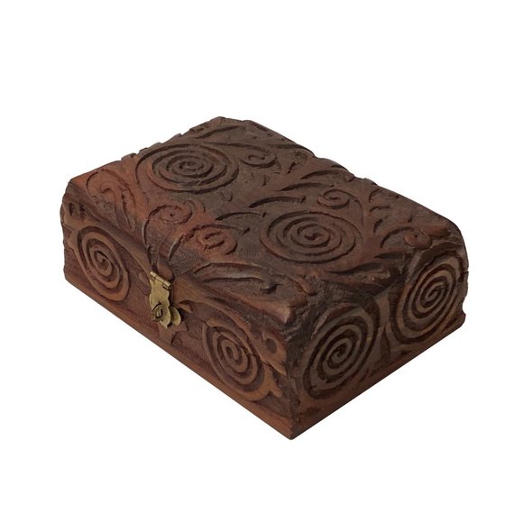 Brown Dimensional Relief Scroll Motif Rectangular Storage Box Chest ws2091 - Picture 3 of 5